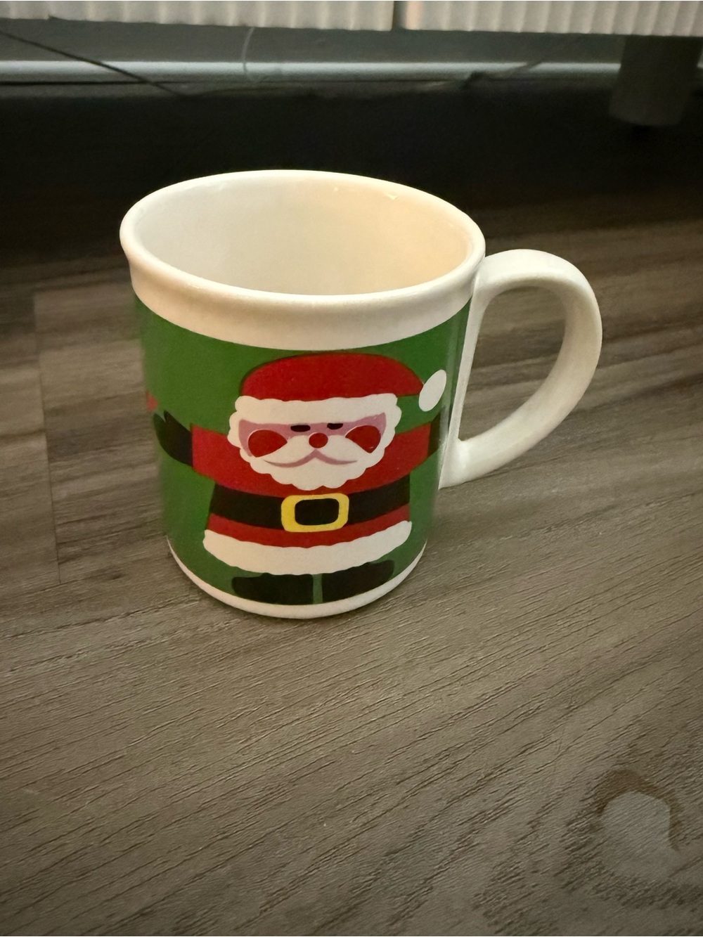 Vintage Santa Christmas Mug Joy Green Red Holiday Coffee Cup 6 oz